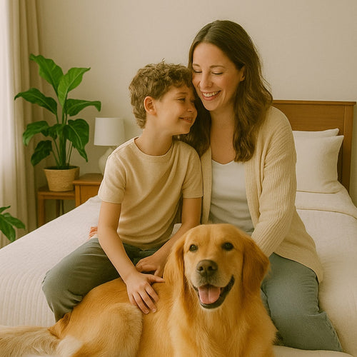 Snoozel green Organic Sleep Solutions in a family bedroom
