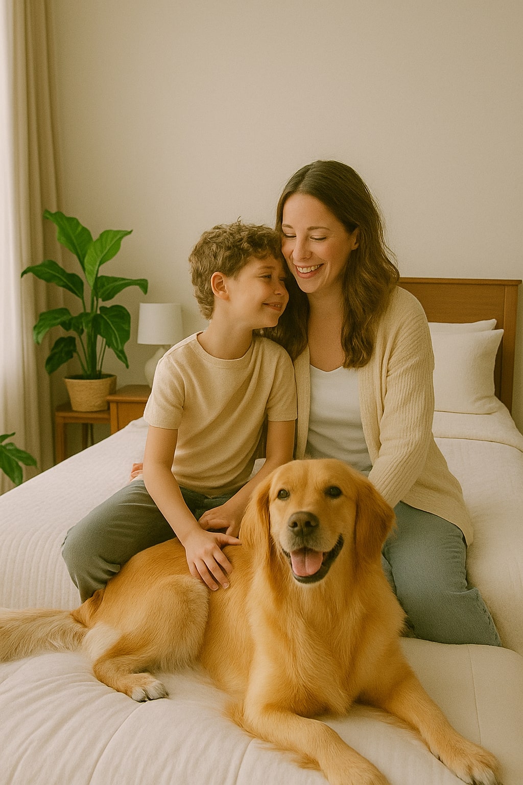 Snoozel green Organic Sleep Solutions in a family bedroom